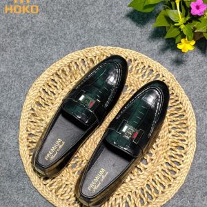 Black Croc-Texture Formal Loafers
