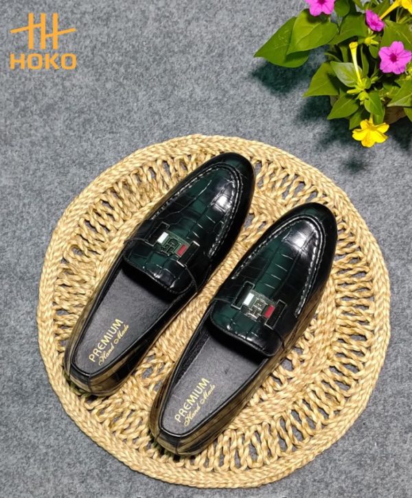 Black Croc-Texture Formal Loafers